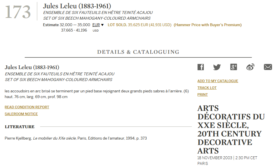 Attribution error at Sotheby's for $79,700 armchairs to Jules LELEU